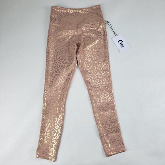 ZYIA Leopard Light n Tight Leggings Pink Womens 2 Gold Unicorn Hi Rise - Picture 1 of 10
